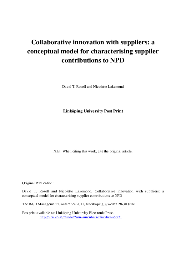 (PDF) Collaborative innovation with suppliers: a conceptual model for ...