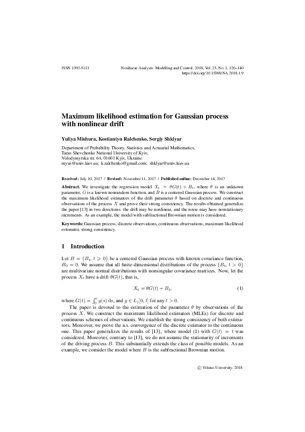 (PDF) Maximum likelihood estimation for Gaussian process with nonlinear ...
