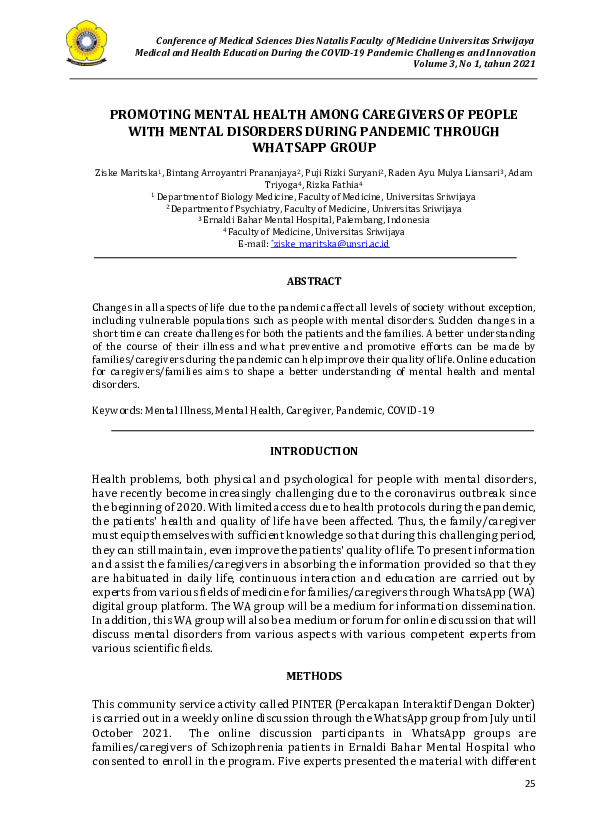 (PDF) Promoting Mental Health Among Caregivers of People with Mental ...