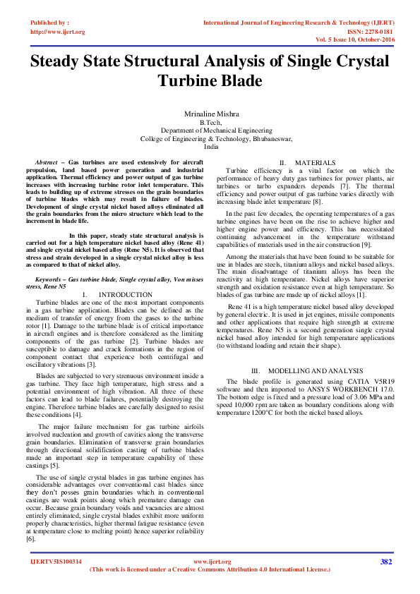 (PDF) Steady State Structural Analysis of Single Crystal Turbine Blade