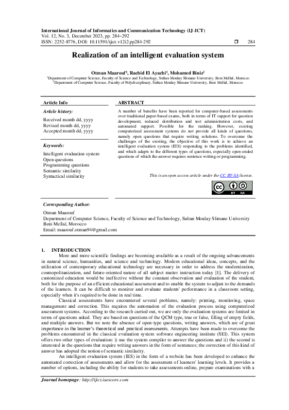 (PDF) Realization of an intelligent evaluation system