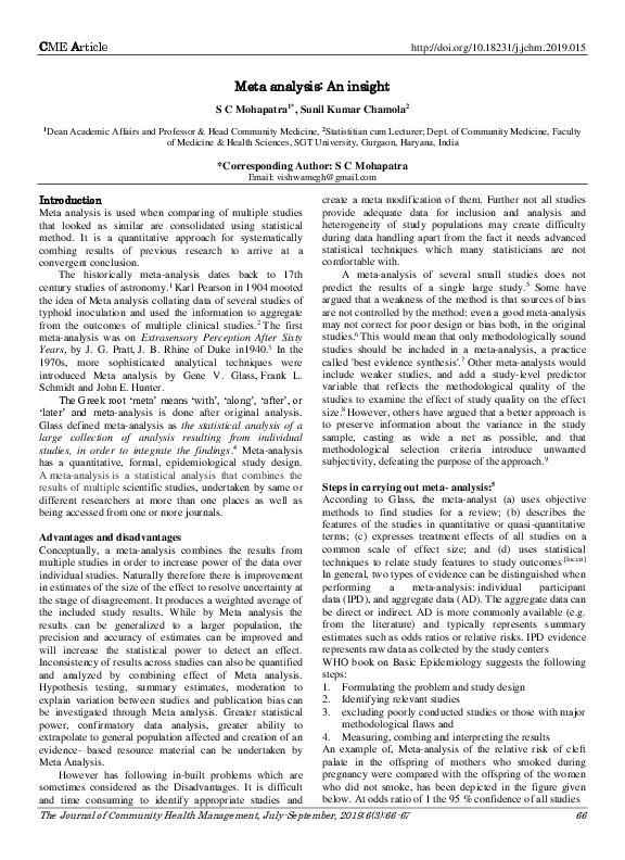(PDF) Meta analysis: An insight