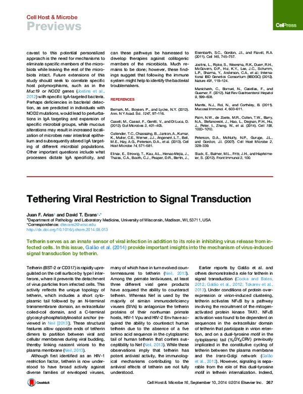 (PDF) Tethering Viral Restriction to Signal Transduction | Juan David ...