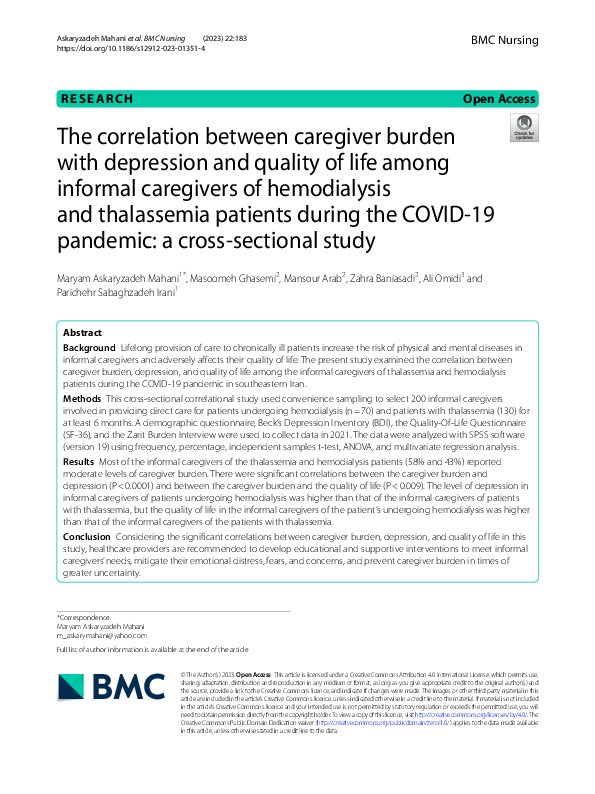 (PDF) The correlation between caregiver burden with depression and ...
