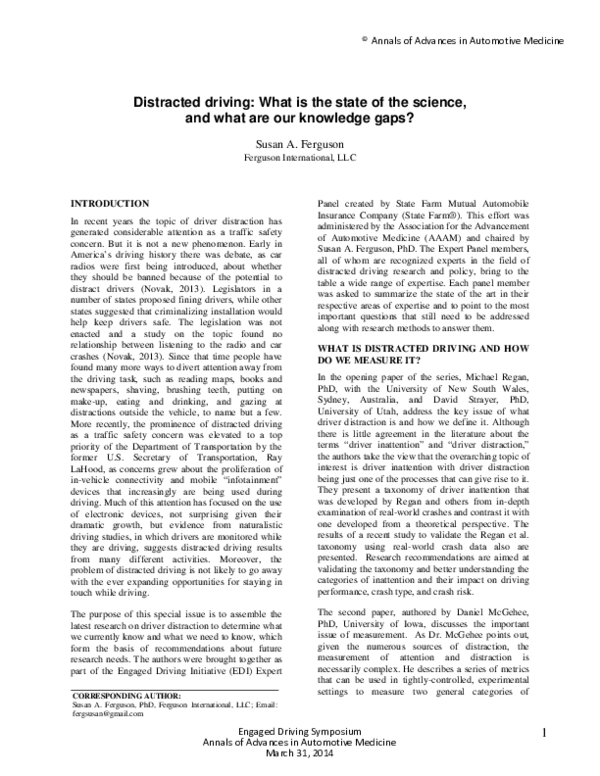 (PDF) Distracted driving: What is the state of the science, and what ...