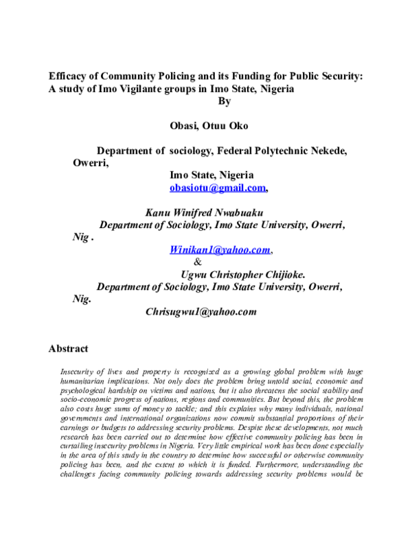 (DOC) Efficacy of Community Policing and its Funding for Public ...