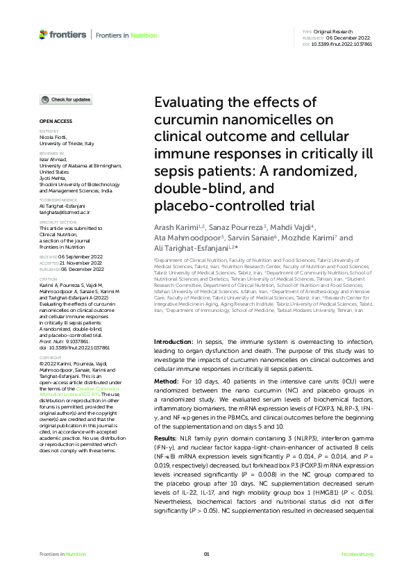 (PDF) Evaluating the effects of curcumin nanomicelles on clinical ...