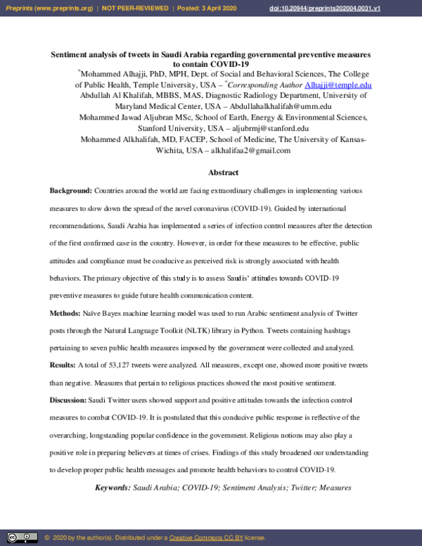 (PDF) Sentiment Analysis of Tweets in Saudi Arabia Regarding ...
