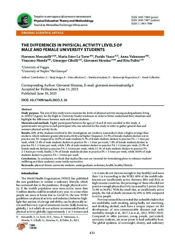 (PDF) The Differences in Physical Activity Levels of Male snd Female ...