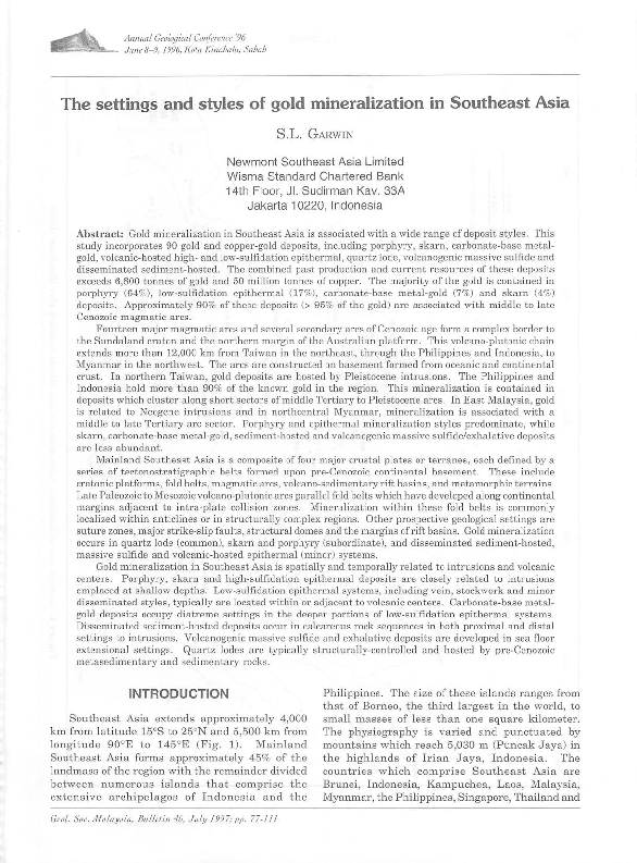 (PDF) The settings and styles of gold mineralization in Southeast Asia