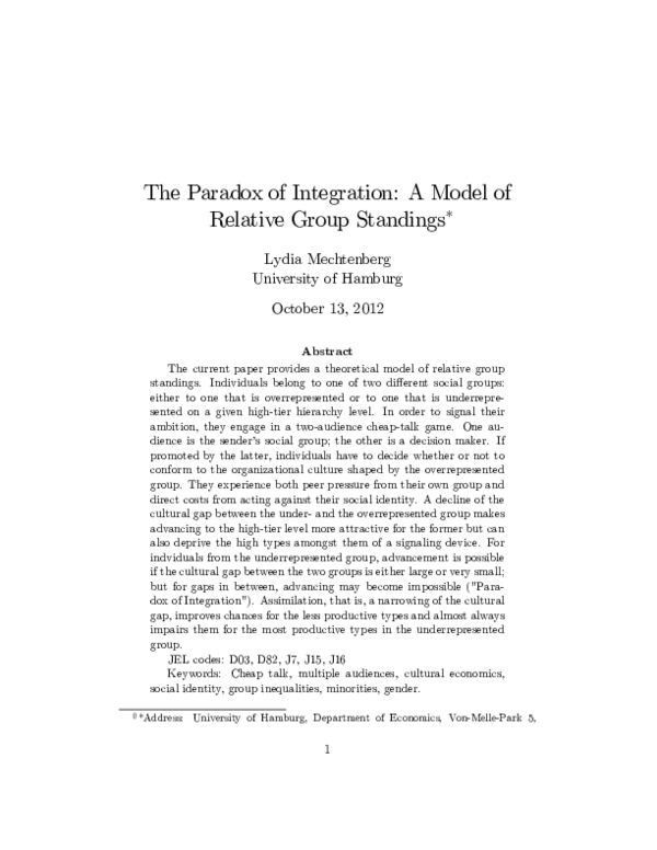 (PDF) The Paradox of Integration: A Model of Relative Group Standings