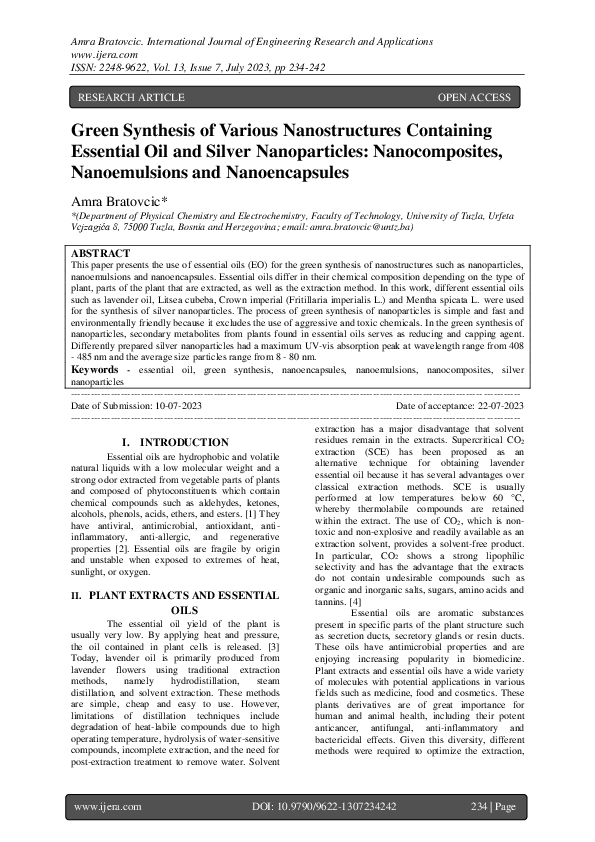 (PDF) Green Synthesis of Various Nanostructures Containing Essential ...