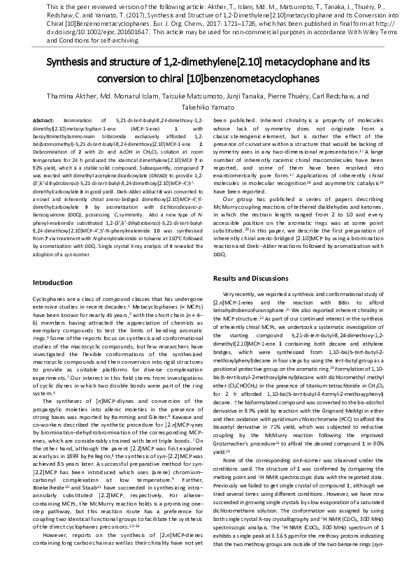 (PDF) Synthesis and Structure of 1,2-Dimethylene[2.10]metacyclophane ...