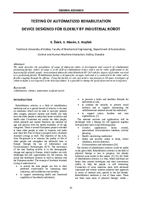 (PDF) Testing of Automatized Rehabilitation Device Designed for Elderly ...
