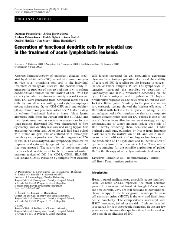 (PDF) Generation of functional dendritic cells for potential use in the ...