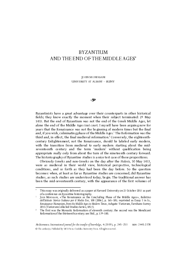 (PDF) Byzantium and the End of the Middle Ages