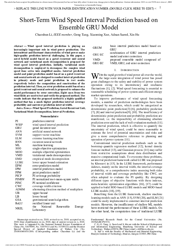 (PDF) Short-Term Wind Speed Interval Prediction Based on Ensemble GRU Model