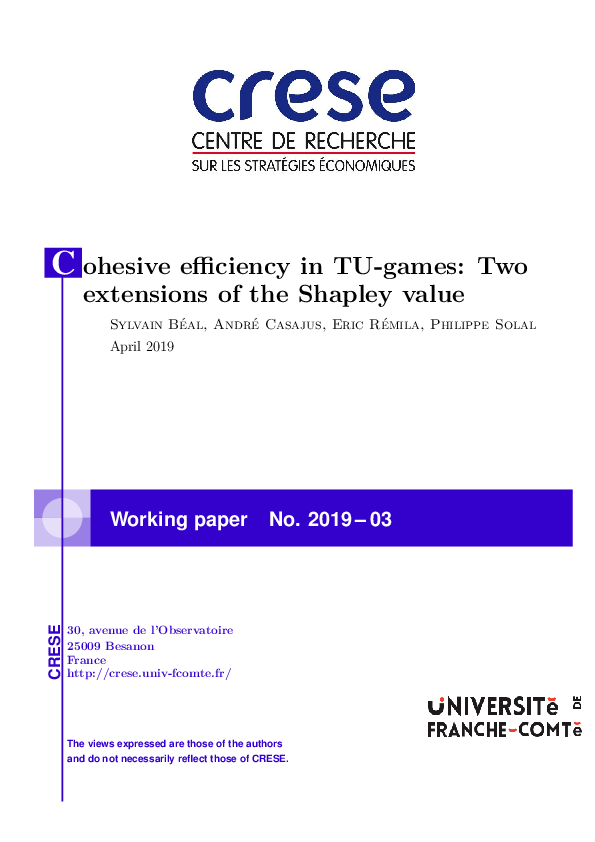 (PDF) Cohesive efficiency in TU-games: Two extensions of the Shapley value