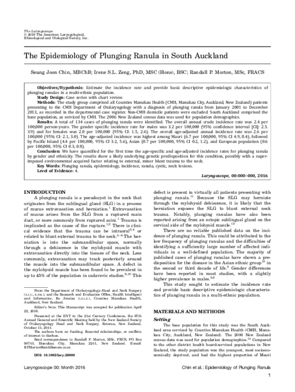 (PDF) The epidemiology of plunging ranula in South Auckland