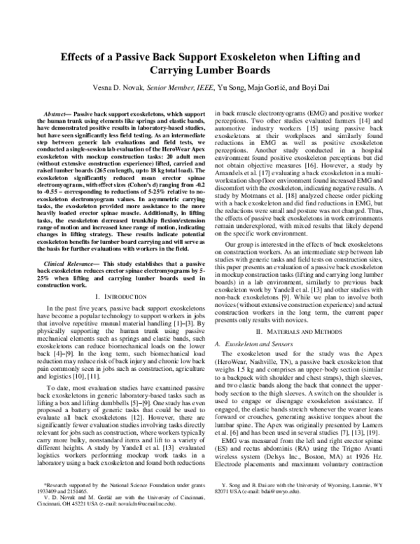 (PDF) Effects of a Passive Back Support Exoskeleton when Lifting and ...