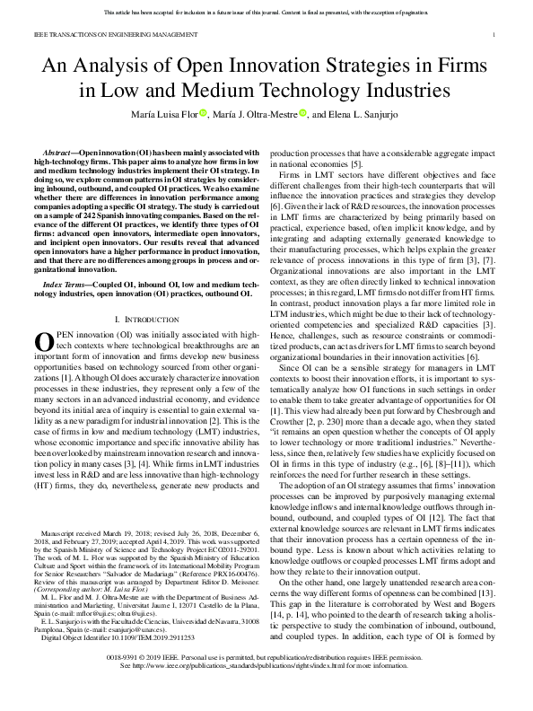 (PDF) An Analysis of Open Innovation Strategies in Firms in Low and ...