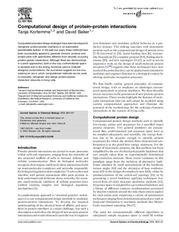 (PDF) Computational design of protein–protein interactions