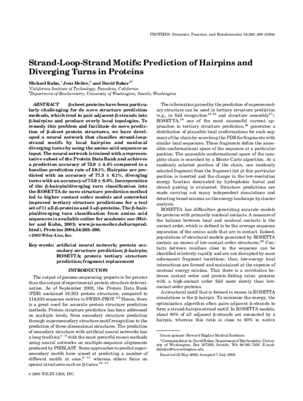 (PDF) Strand-loop-strand motifs: Prediction of hairpins and diverging ...