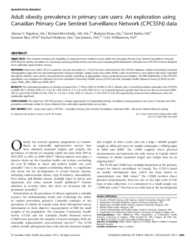 (PDF) Adult obesity prevalence in primary care users: An exploration ...