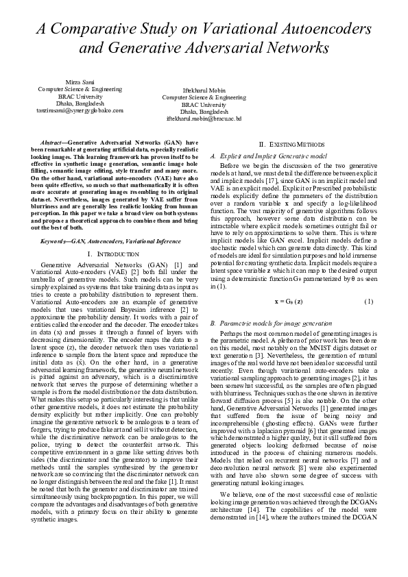 (PDF) A Comparative Study on Variational Autoencoders and Generative ...