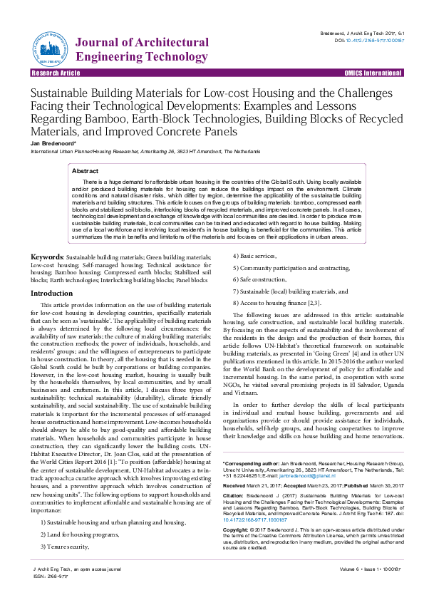 (PDF) Sustainable Building Materials for Low-cost Housing and the ...