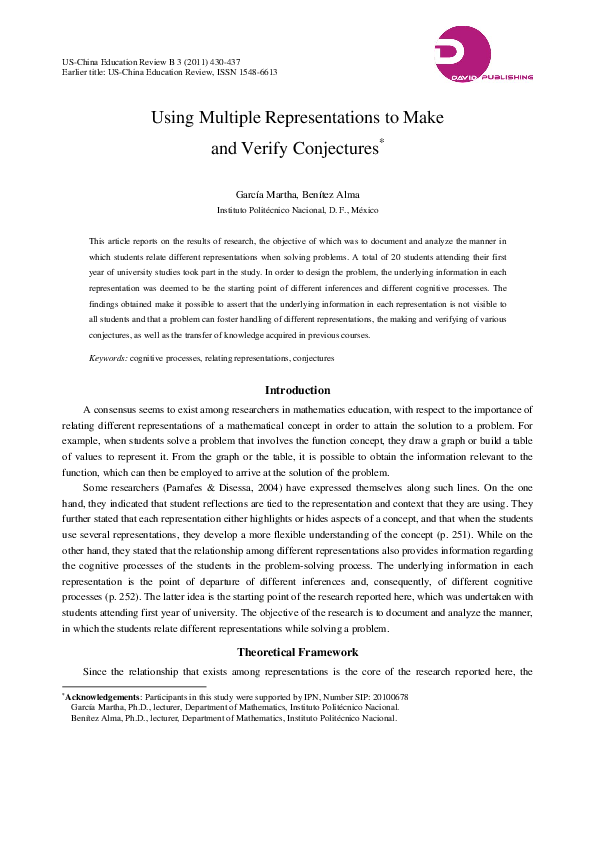 (PDF) Using Multiple Representations to Make and Verify Conjectures
