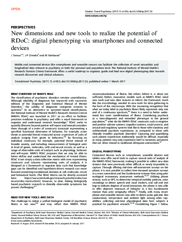 (PDF) New dimensions and new tools to realize the potential of RDoC ...