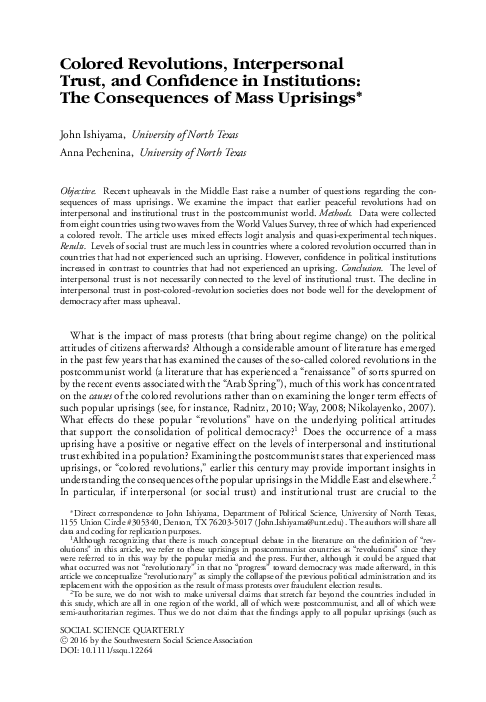 (PDF) Colored Revolutions, Interpersonal Trust, and Confidence in ...