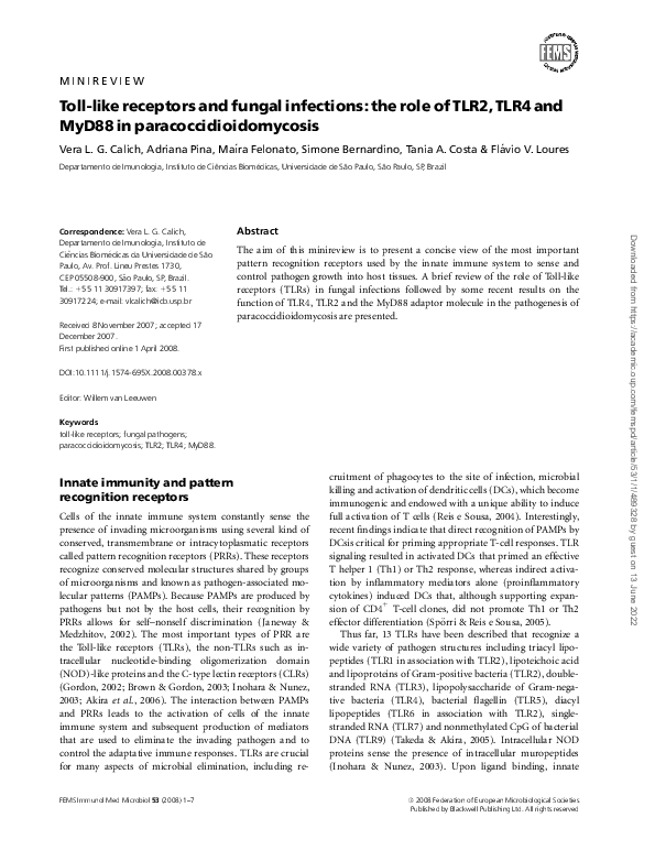 (PDF) Toll-like receptors and fungal infections: the role of TLR2, TLR4 ...
