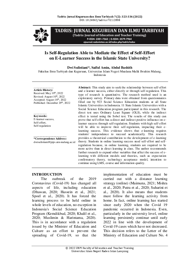 (PDF) Is Self-Regulation Able to Mediate the Effect of Self-Effort on E ...