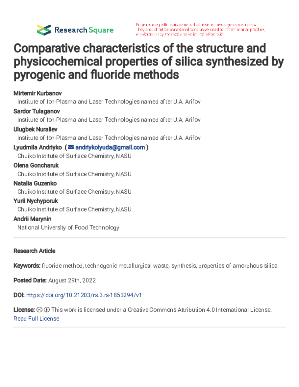 (PDF) Comparative characteristics of the structure and physicochemical ...