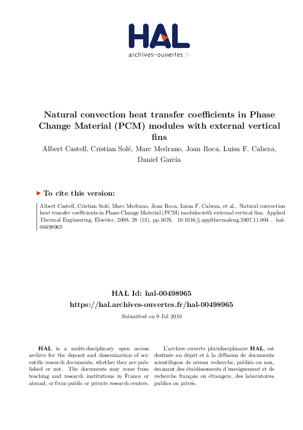 Pdf Natural Convection Heat Transfer Coefficients In Phase Change