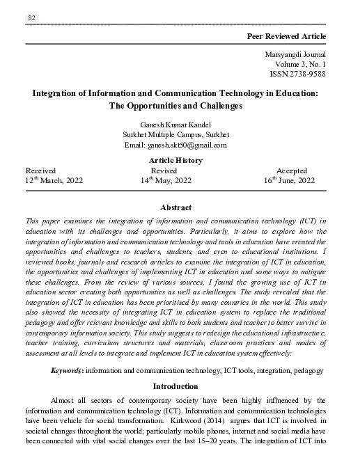 (PDF) Integration of Information and Communication Technology in