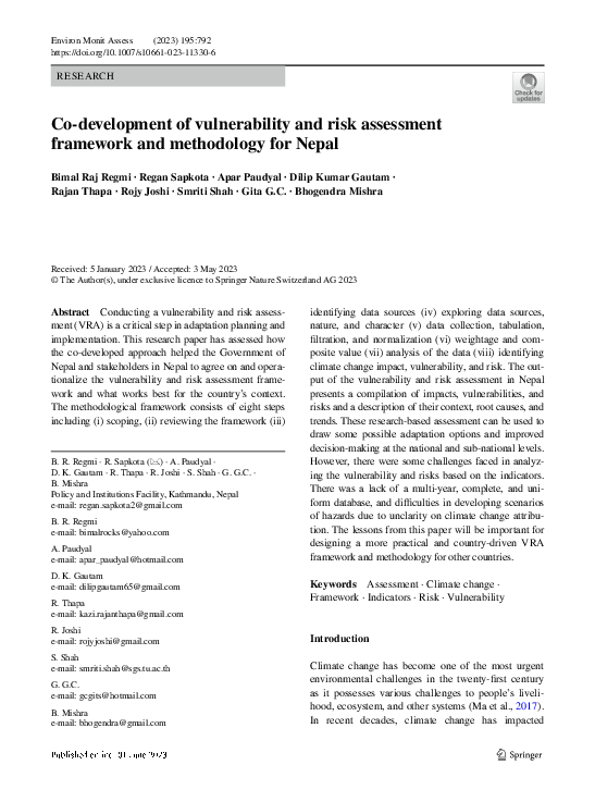 (PDF) Co-development of vulnerability and risk assessment framework and ...