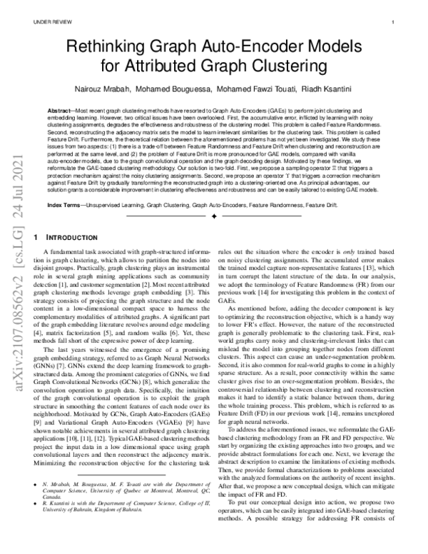 (PDF) Rethinking Graph Auto-Encoder Models for Attributed Graph Clustering