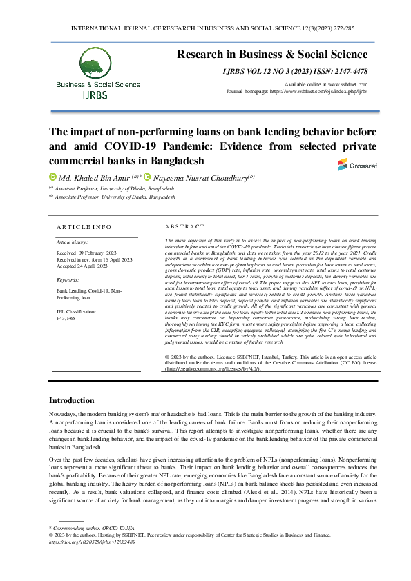 (PDF) The impact of non-performing loans on bank lending behavior ...