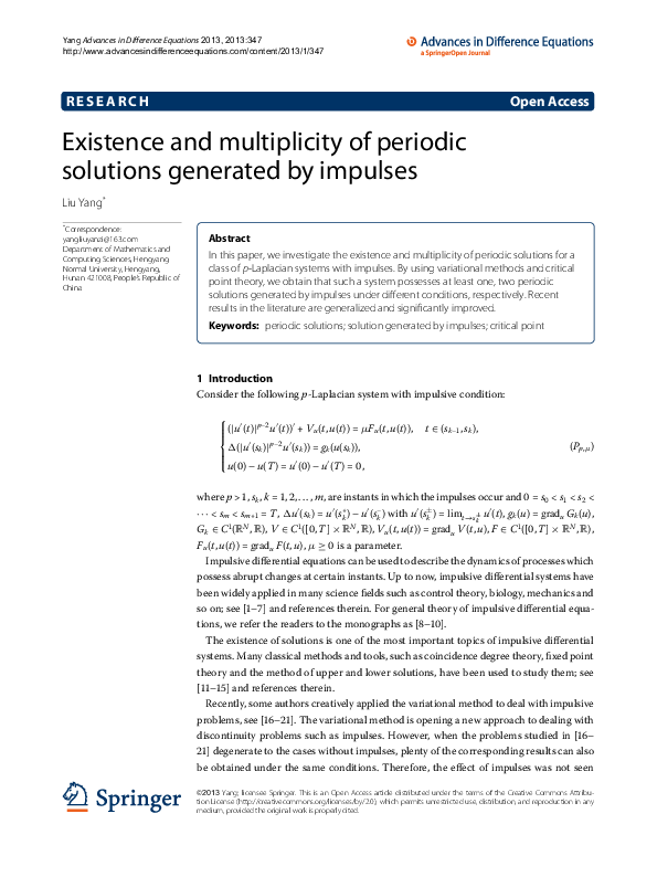 (PDF) Existence and multiplicity of periodic solutions to differential ...