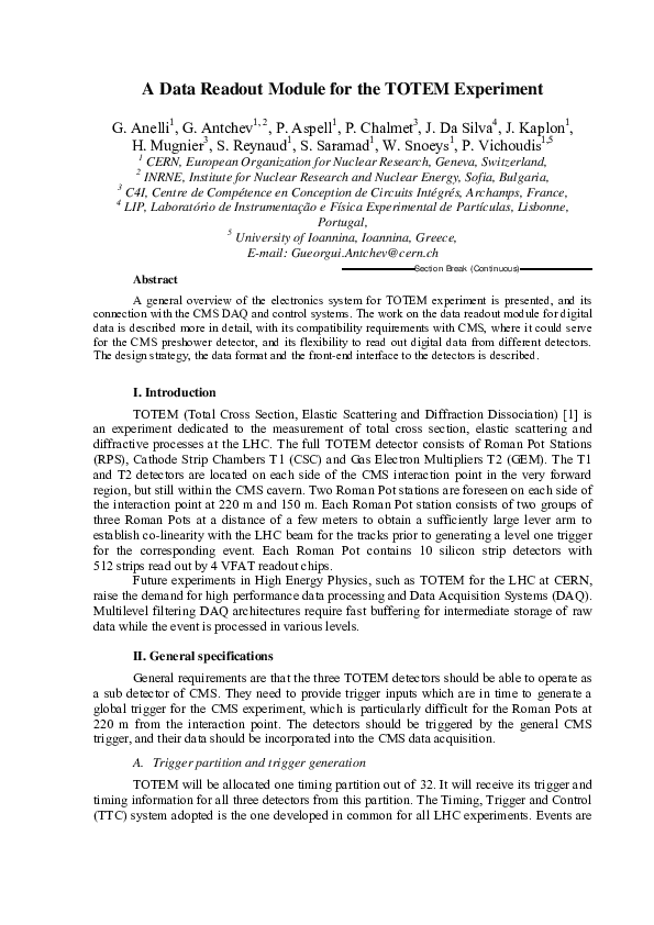 (PDF) A Data Readout Module for the TOTEM Experiment