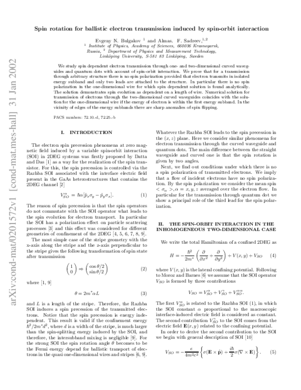 (PDF) Spin rotation for ballistic electron transmission induced by spin ...