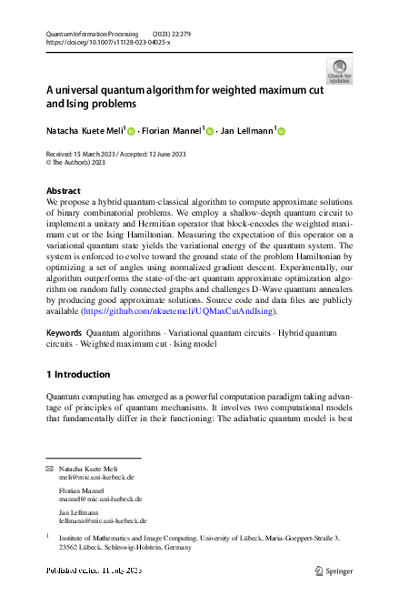(PDF) A universal quantum algorithm for weighted maximum cut and Ising ...