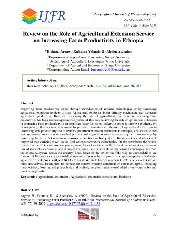 (PDF) Review on the Role of Agricultural Extension Service on ...