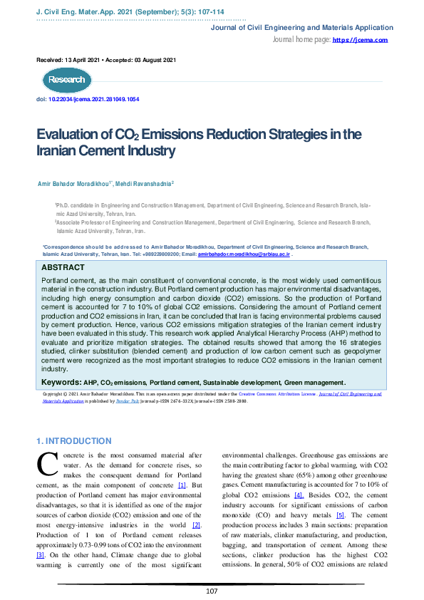 (PDF) Evaluation of CO2 Emissions Reduction Strategies in the Iranian ...