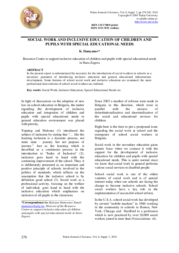 (PDF) SOCIAL WORK AND INCLUSIVE EDUCATION OF CHILDREN AND PUPILS WITH ...