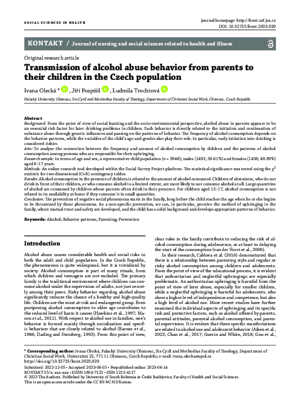 (PDF) Transmission of alcohol abuse behavior from parents to their ...