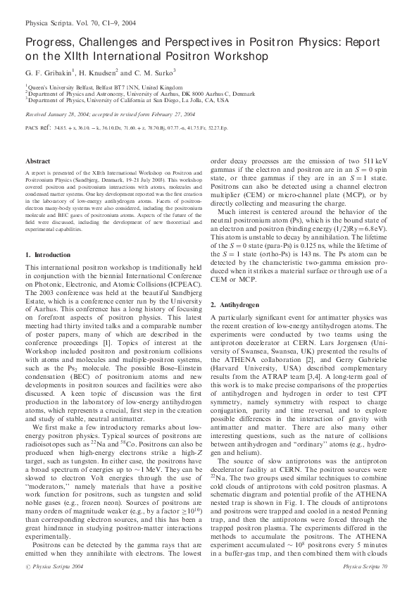 (PDF) Progress, Challenges and Perspectives in Positron Physics: Report ...